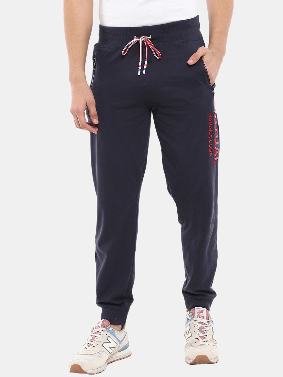 

V-Mart Men Printed Single Jersey Cotton Joggers, Navy blue
