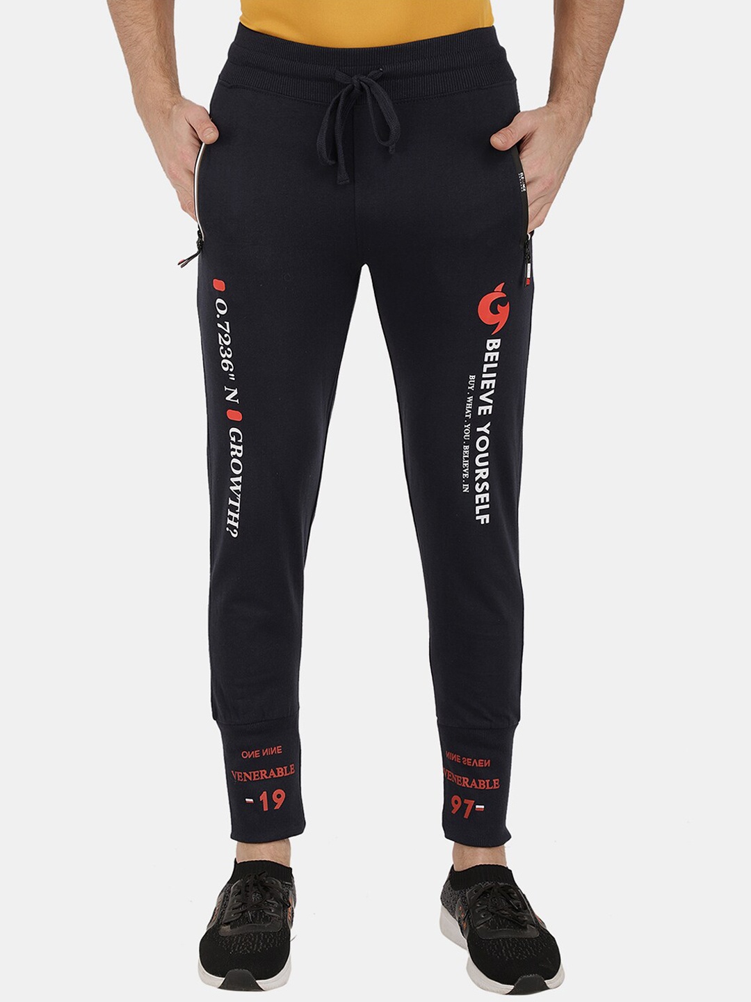

V-Mart Men Printed Cotton Joggers, Navy blue