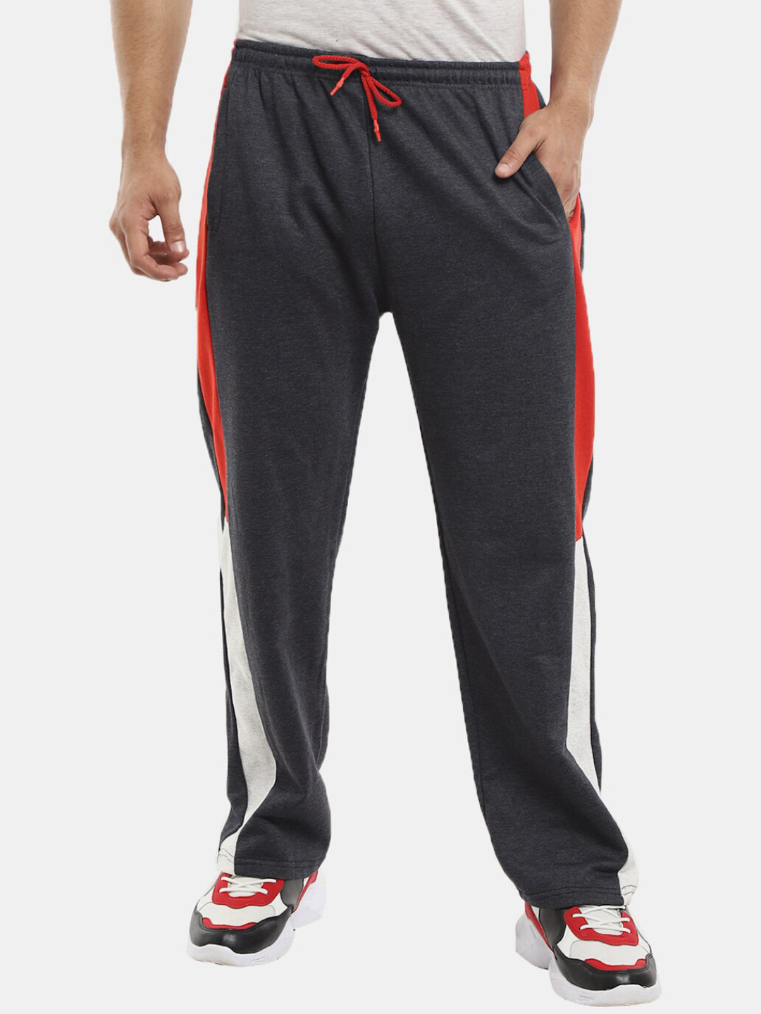 

V-Mart Men Colorblocked Cotton Track Pant, Grey