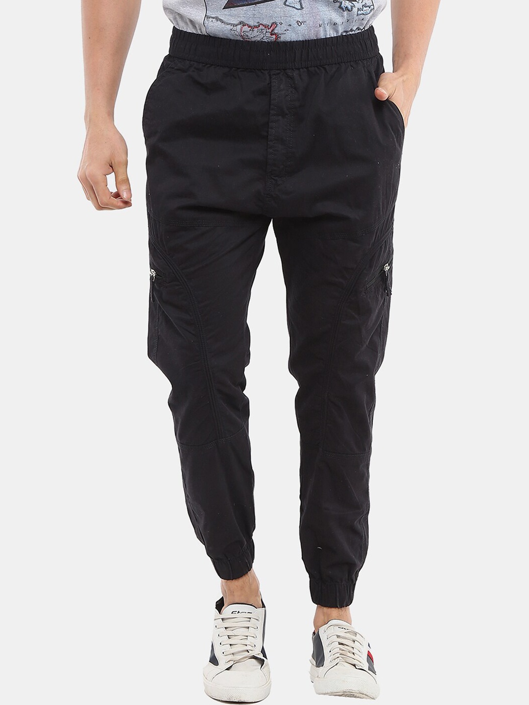

V-Mart Men Mid-Rise Cotton Joggers, Black