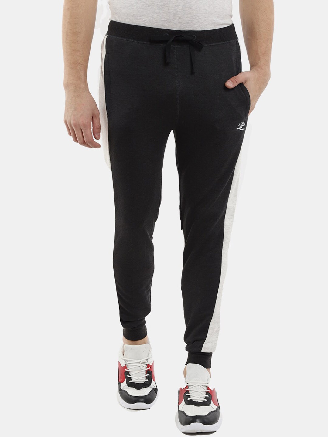 

V-Mart Men Cotton Colourblocked Joggers, Charcoal