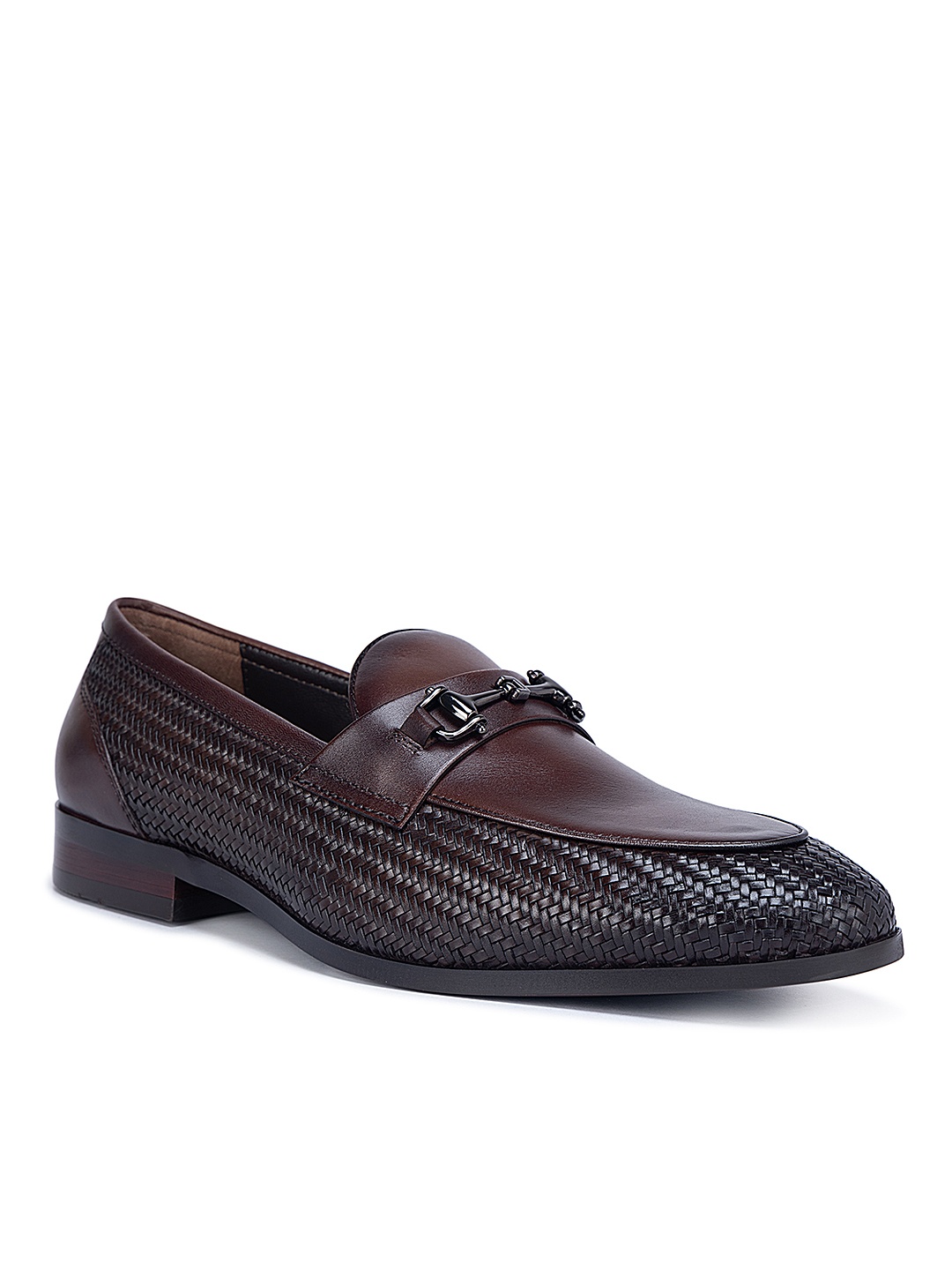 

ROSSO BRUNELLO Men Textured Leather Formal Loafers, Brown
