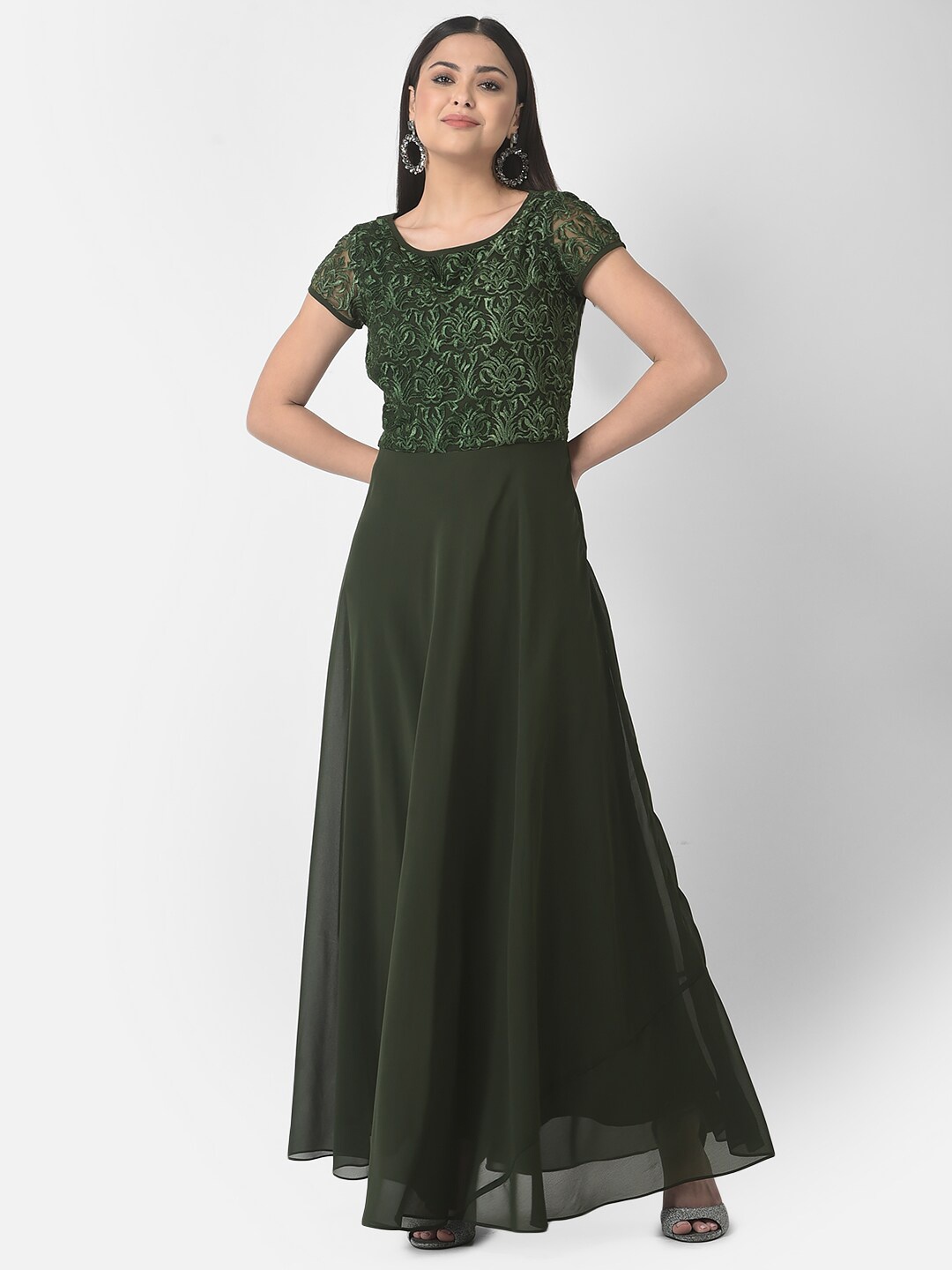

Eavan Floral Embroidered Georgette Maxi Dress, Green