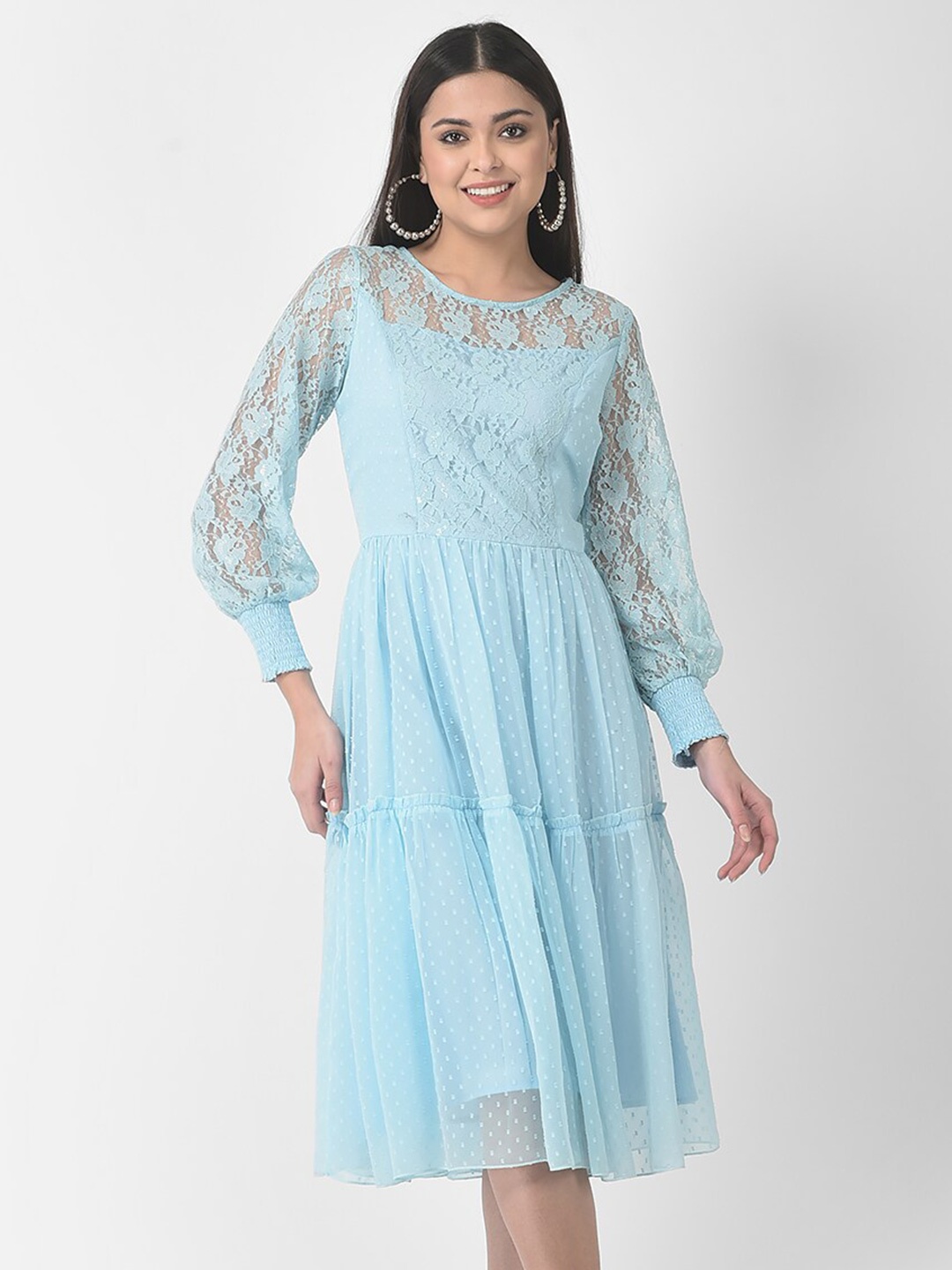 

Eavan Fit and Flare Cuffed Sleeves Dress, Turquoise blue