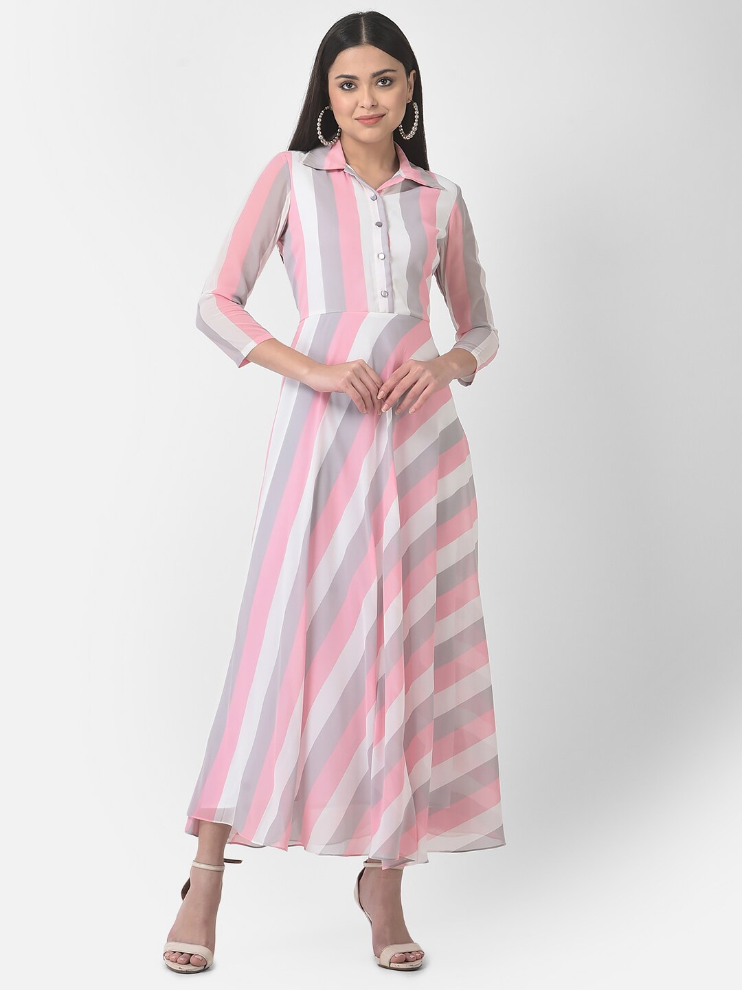 

Eavan Striped Georgette Shirt Maxi Dress, White