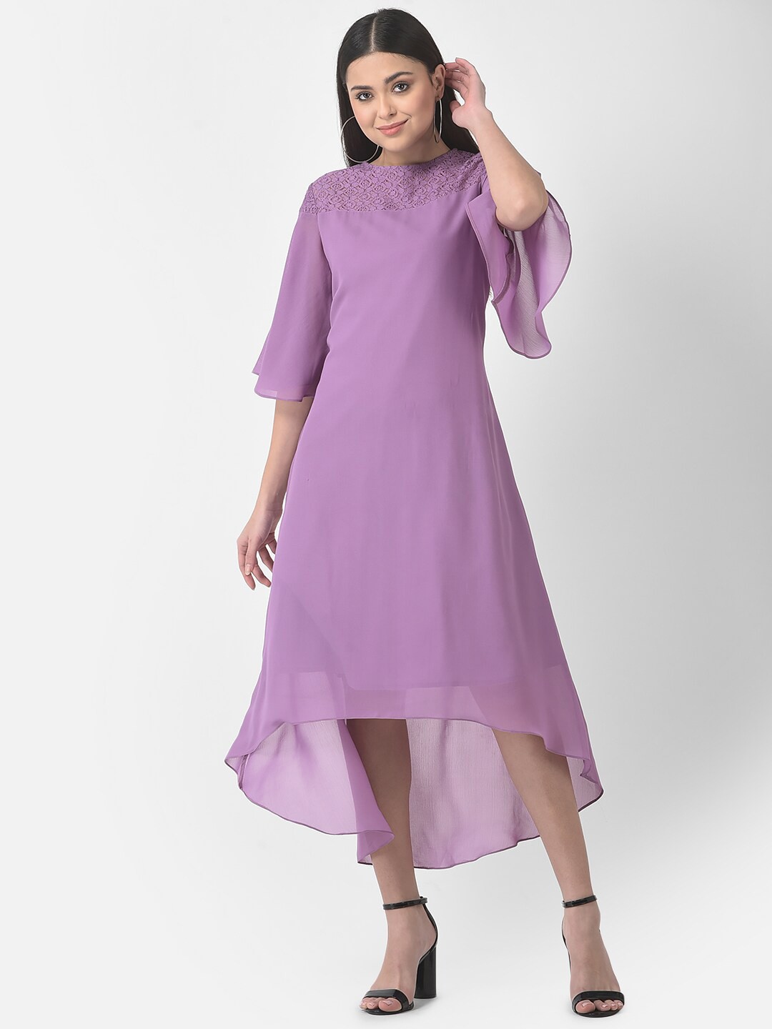 

Eavan High-Low Flared Sleeve Fit & Flare Midi Dress, Purple