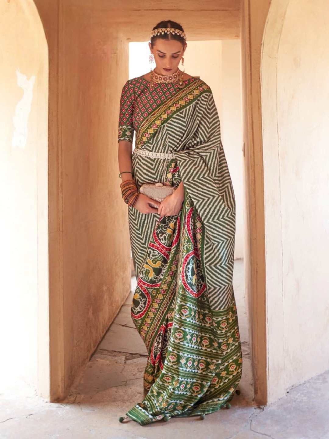 

Mitera Pure Silk Patola Saree, Green