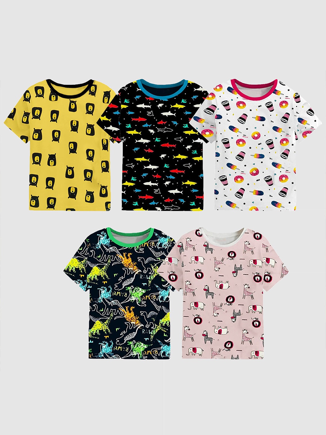 

KUCHIPOO Kids Pack of 5 Printed T-shirt, Black