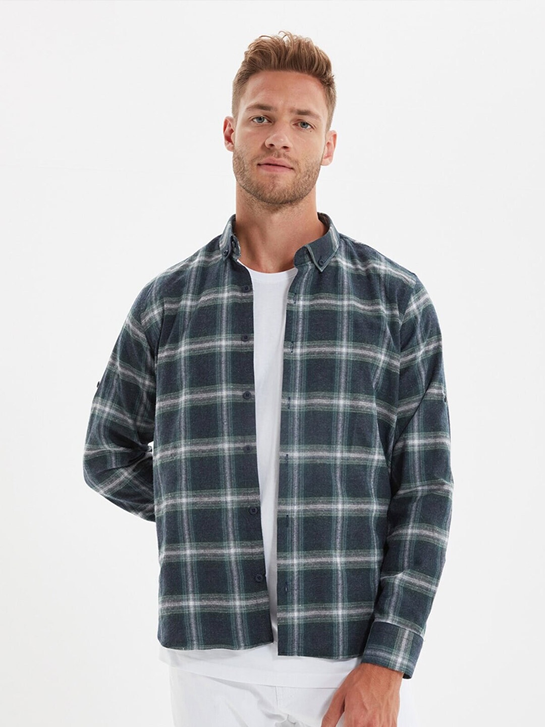 

Trendyol Men Tartan Checked Casual Cotton Shirt, Green