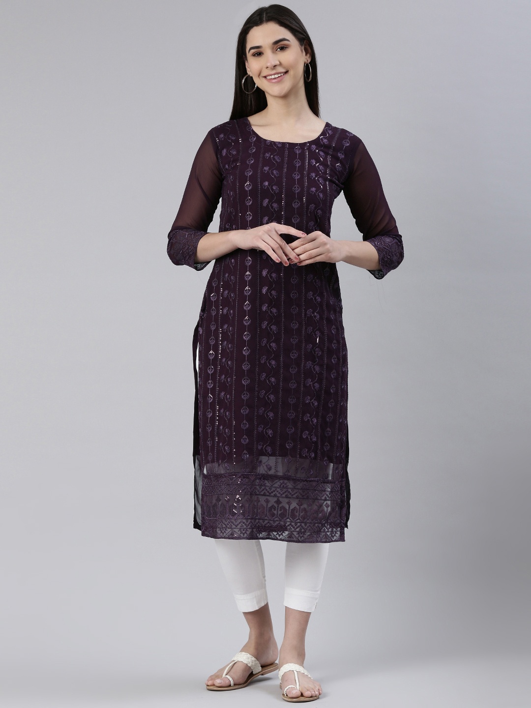 

VAIRAGEE Women Ethnic Motifs Embroidered Shadow Work Kurta, Purple