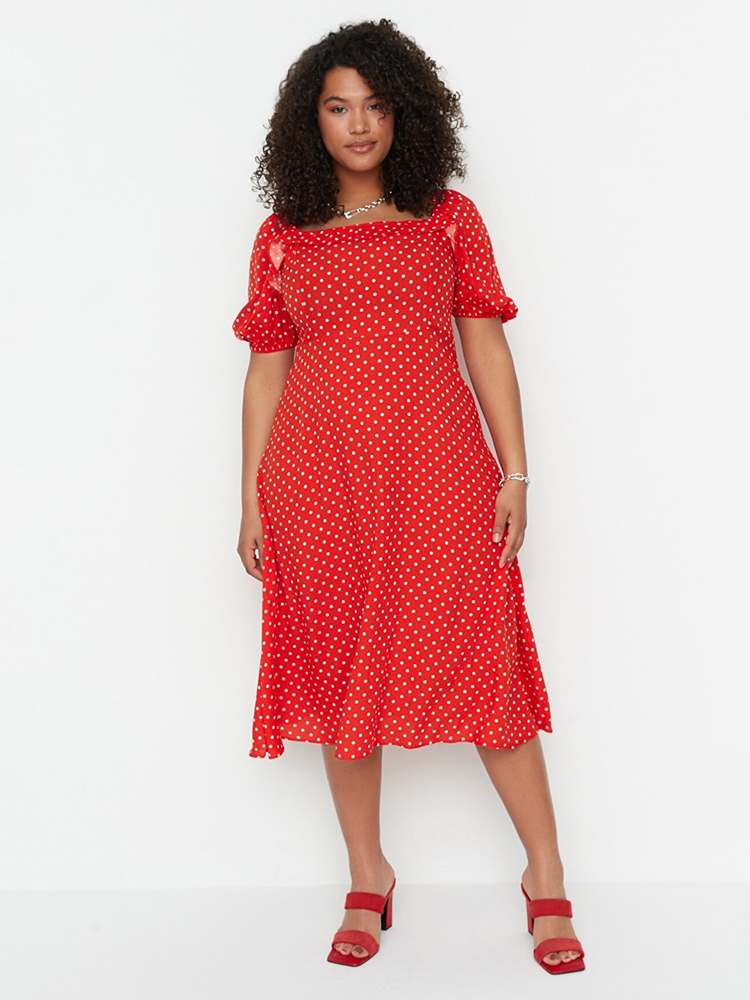 

Trendyol Polka Dot Printed Fit & Flare Dress, Red