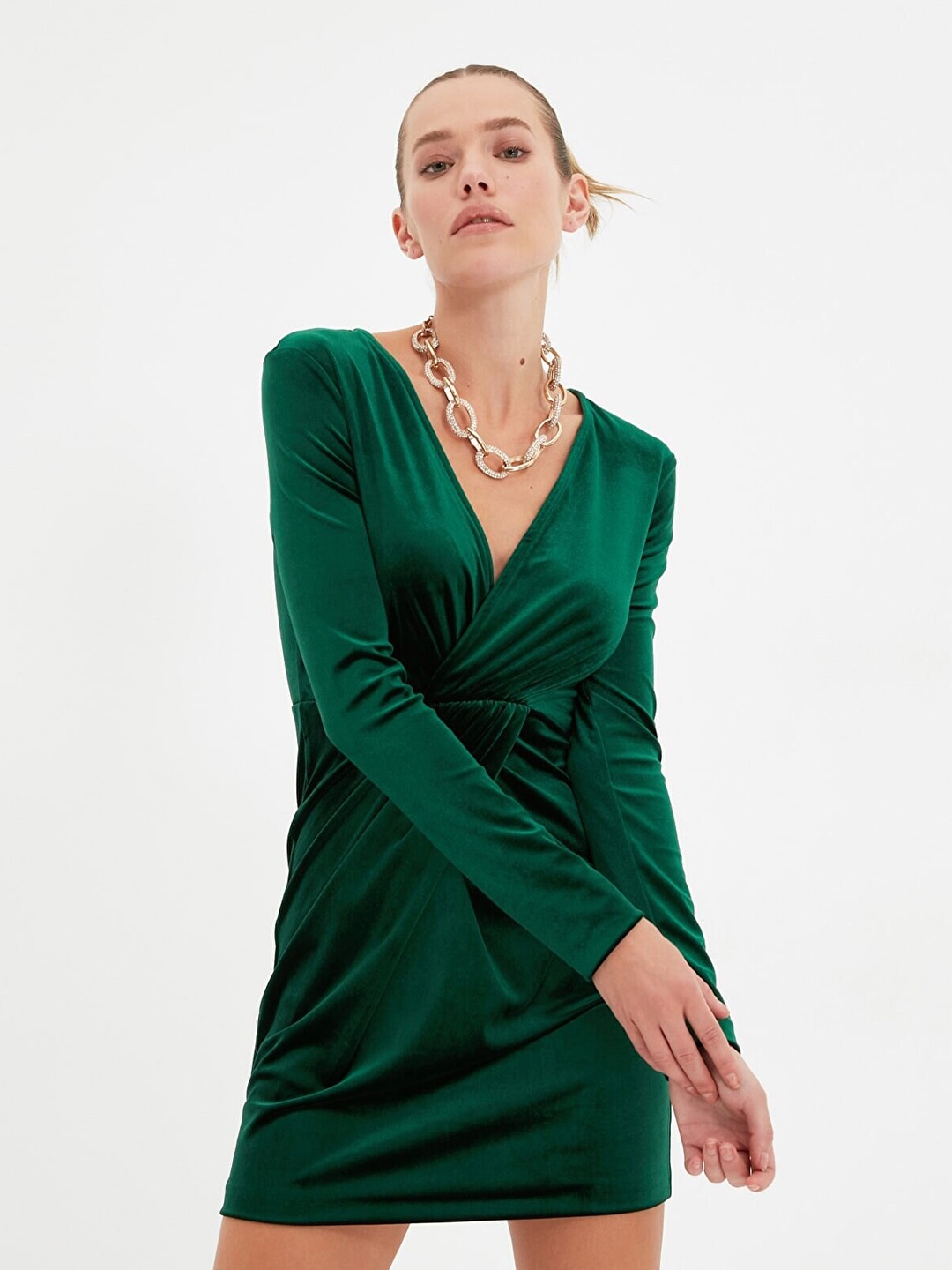 

Trendyol V-Neck Mini Wrap Dress, Green