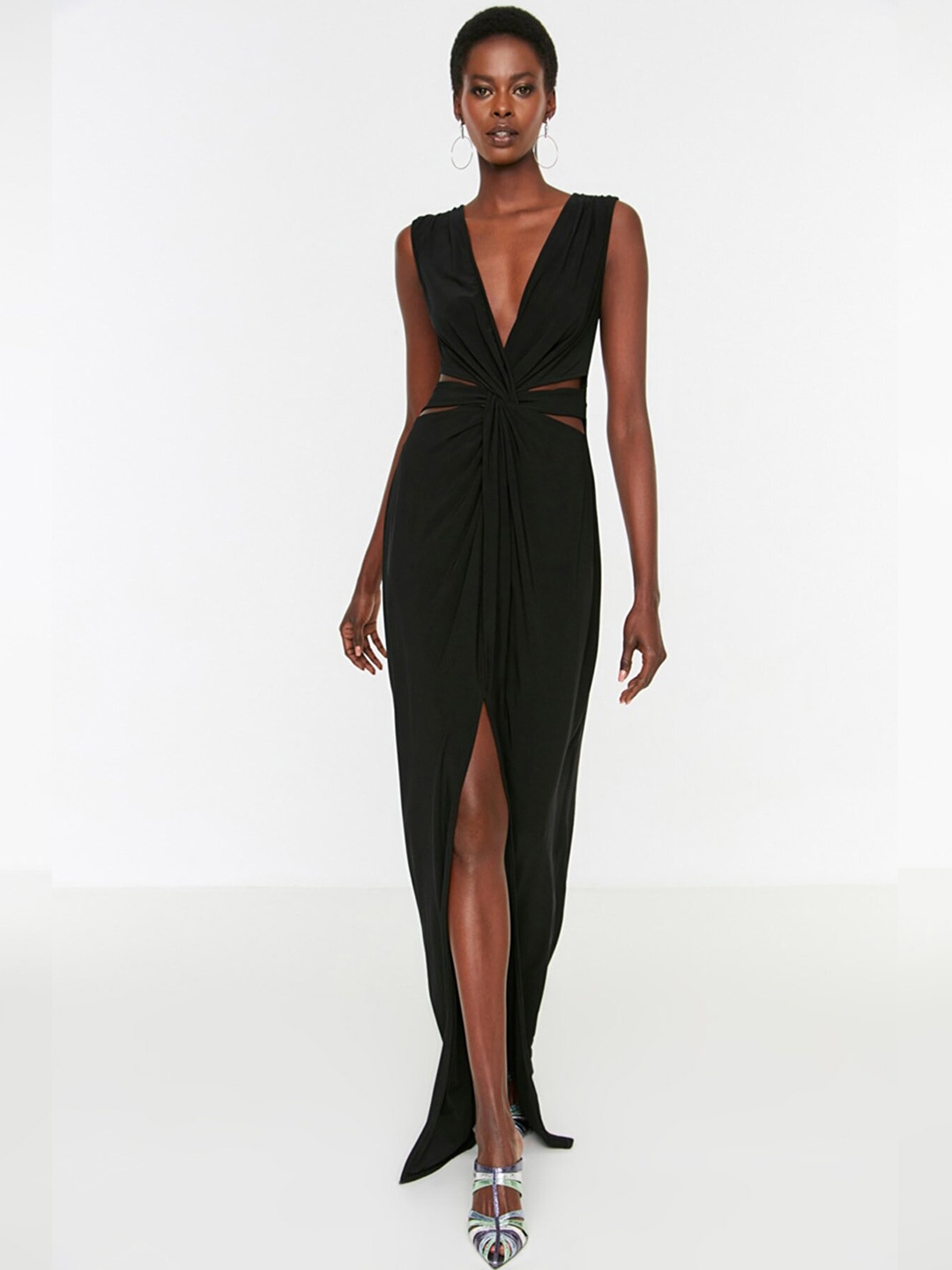 

Trendyol Sleeveless V-Neck Sheath Maxi Dress, Black