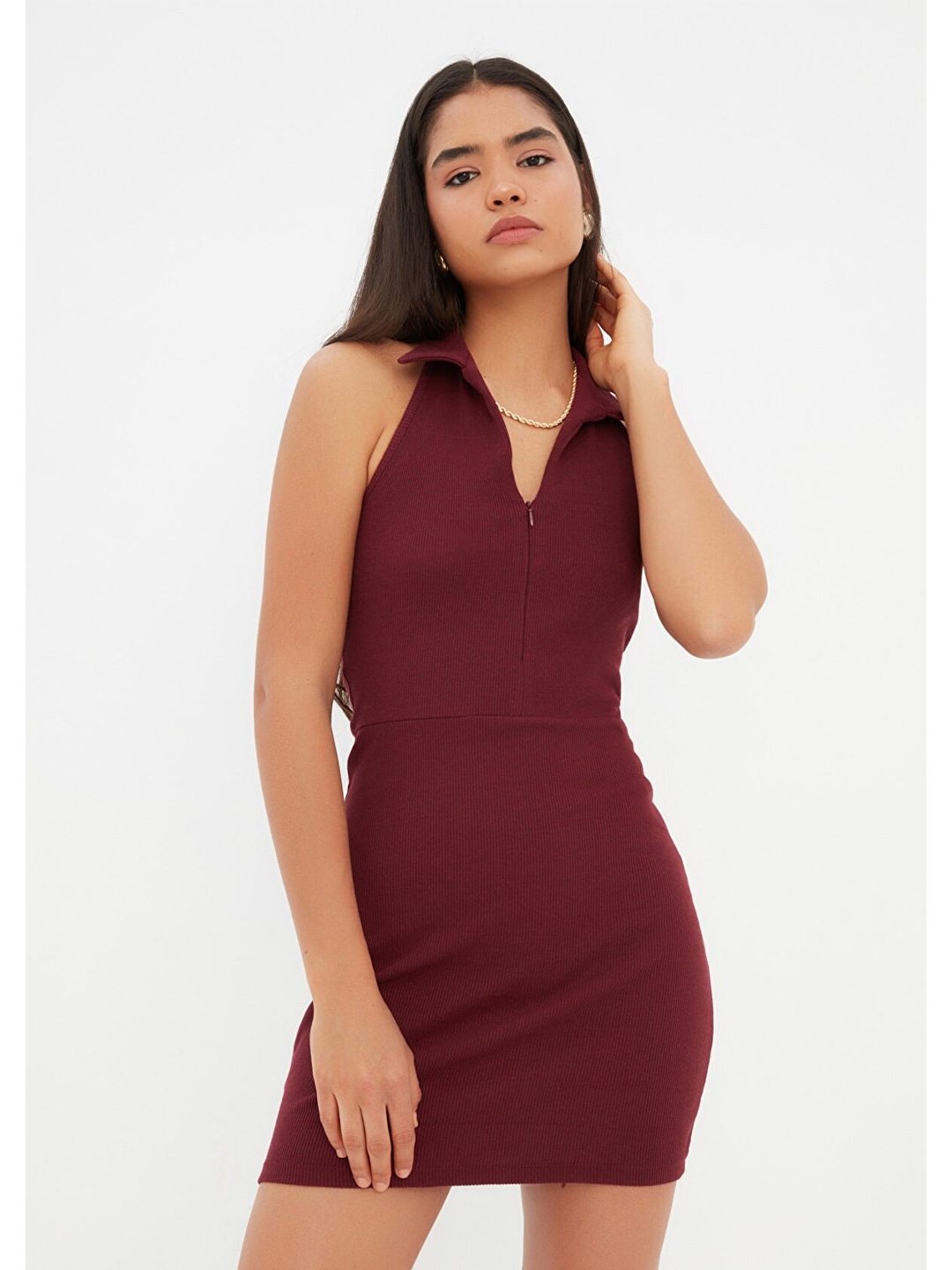 

Trendyol Bodycon Shirt Collar Mini Dress, Burgundy