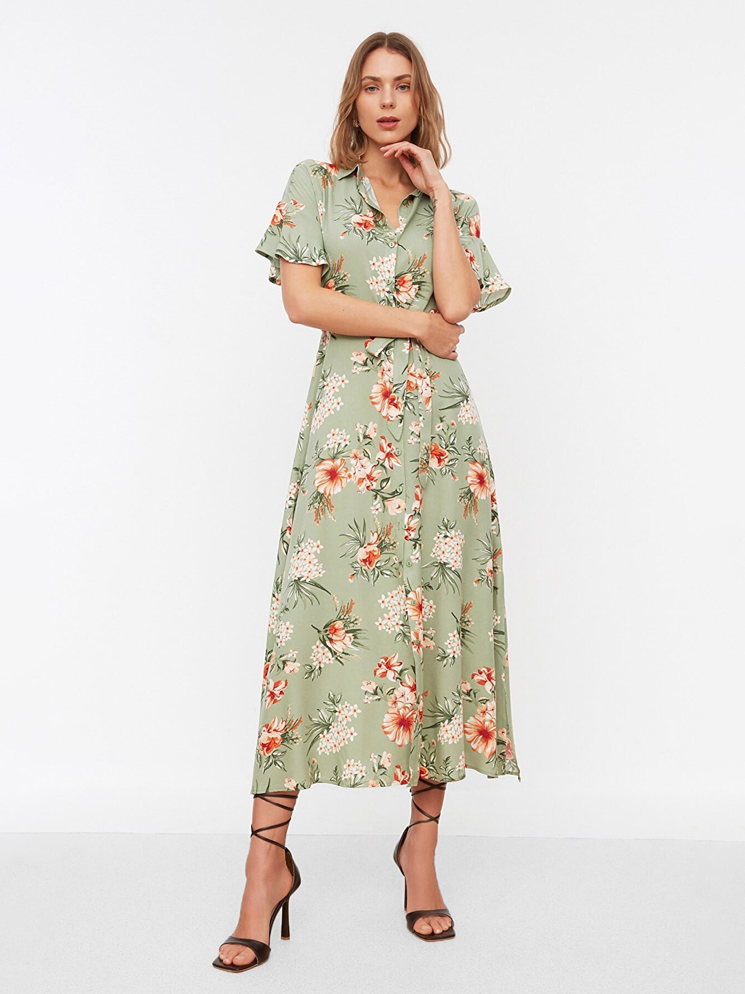 

Trendyol Floral A-Line Midi Dress, Green