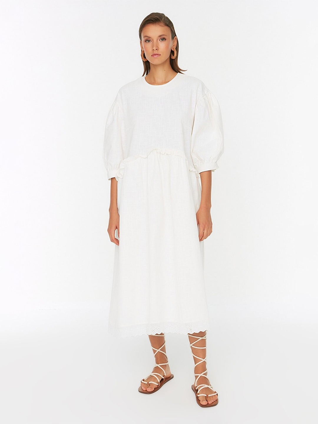 

Trendyol Cotton A-Line Midi Dress, Off white