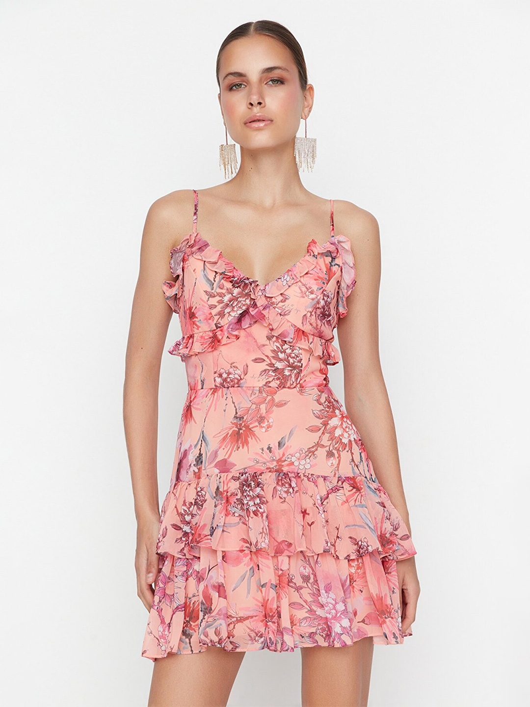 

Trendyol Floral Printed Shoulder strap A-Line Mini Dress, Multi