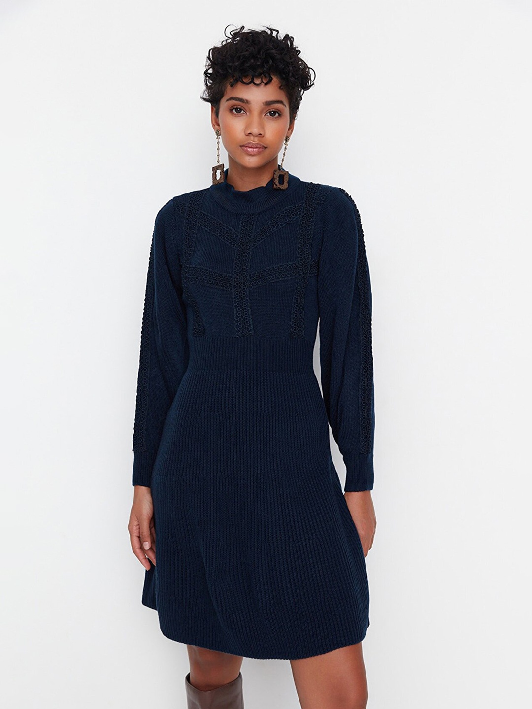 

Trendyol Mock Neck Acrylic Jumper Dress, Navy blue