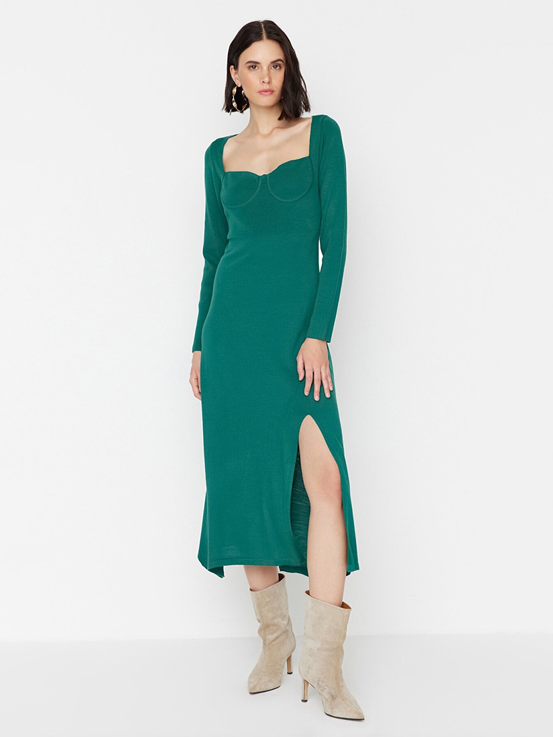 

Trendyol Long Sleeves Acrylic Midi Jumper Dress, Green
