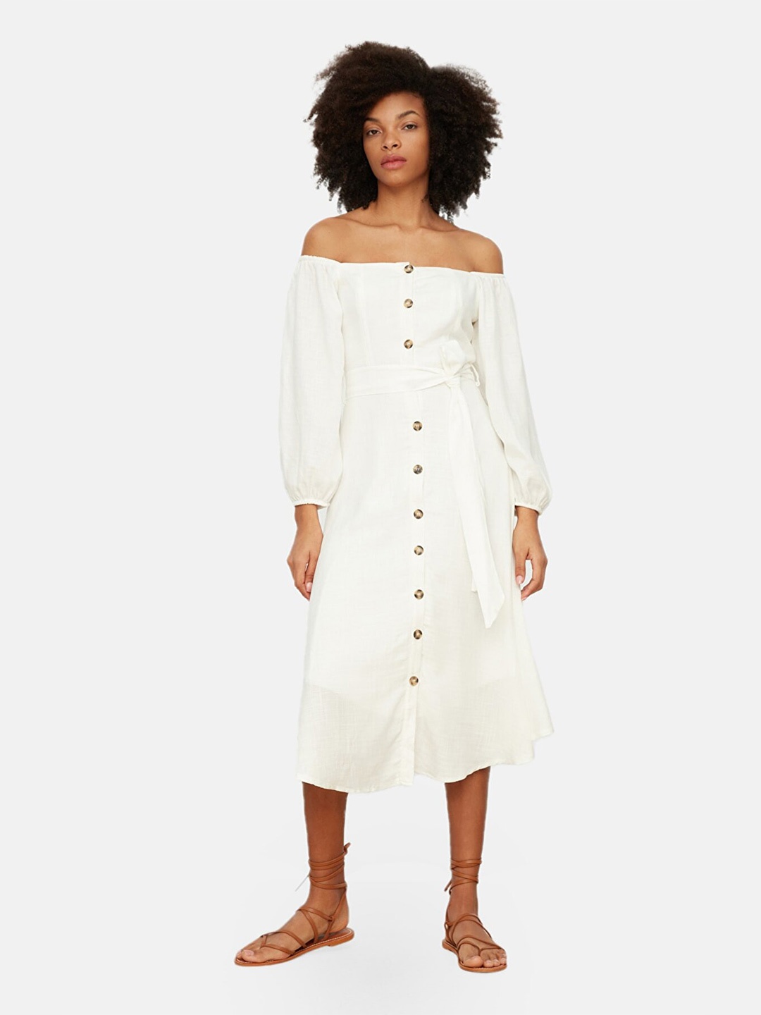 

Trendyol Off-Shoulder A-Line Midi Dress, Off white