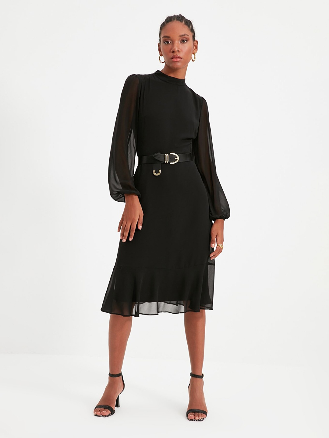 

Trendyol Puff Sleeves A-Line Casual Dress, Black