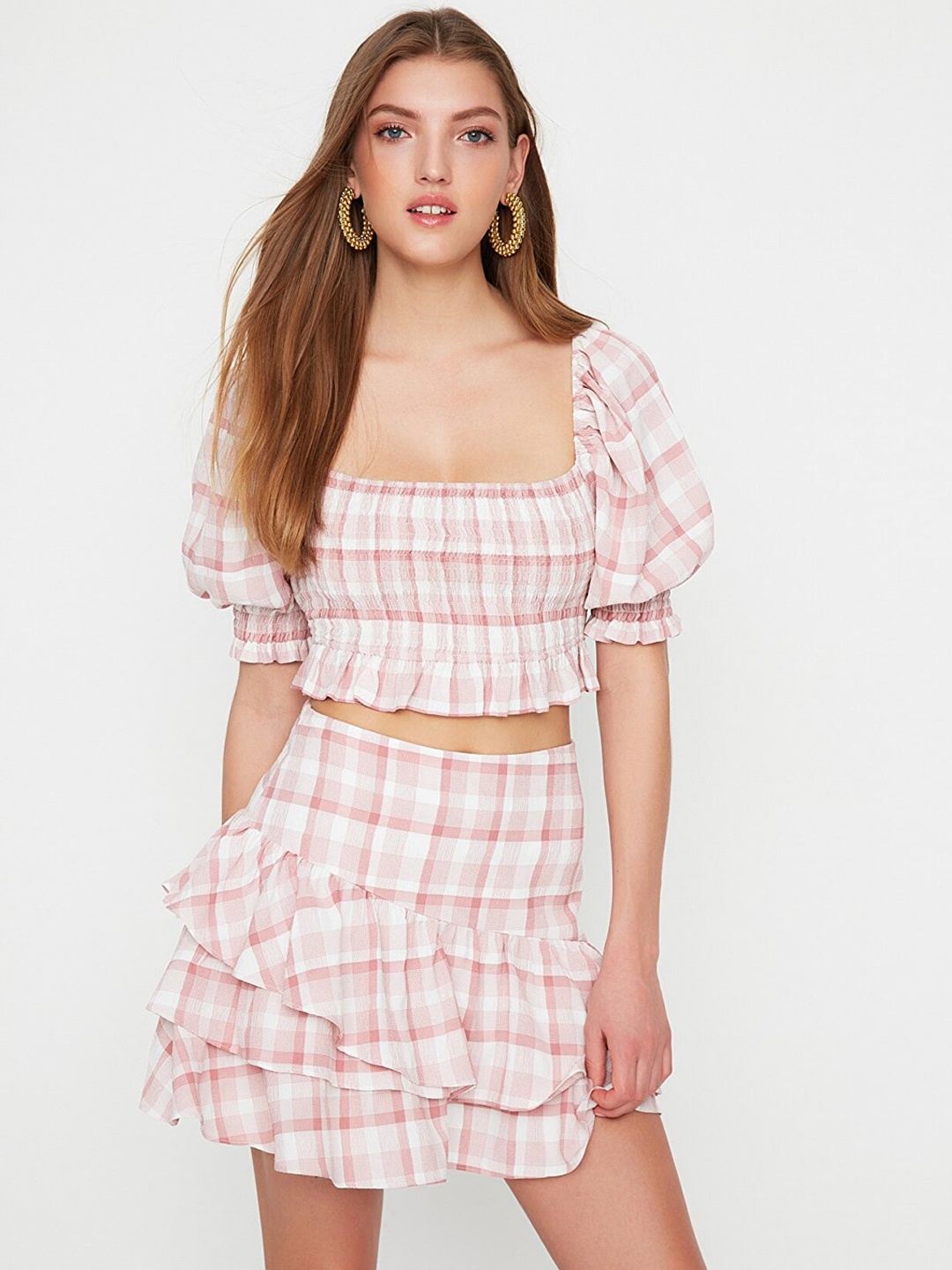 

Trendyol Checked Flared Mini Skirt, Pink
