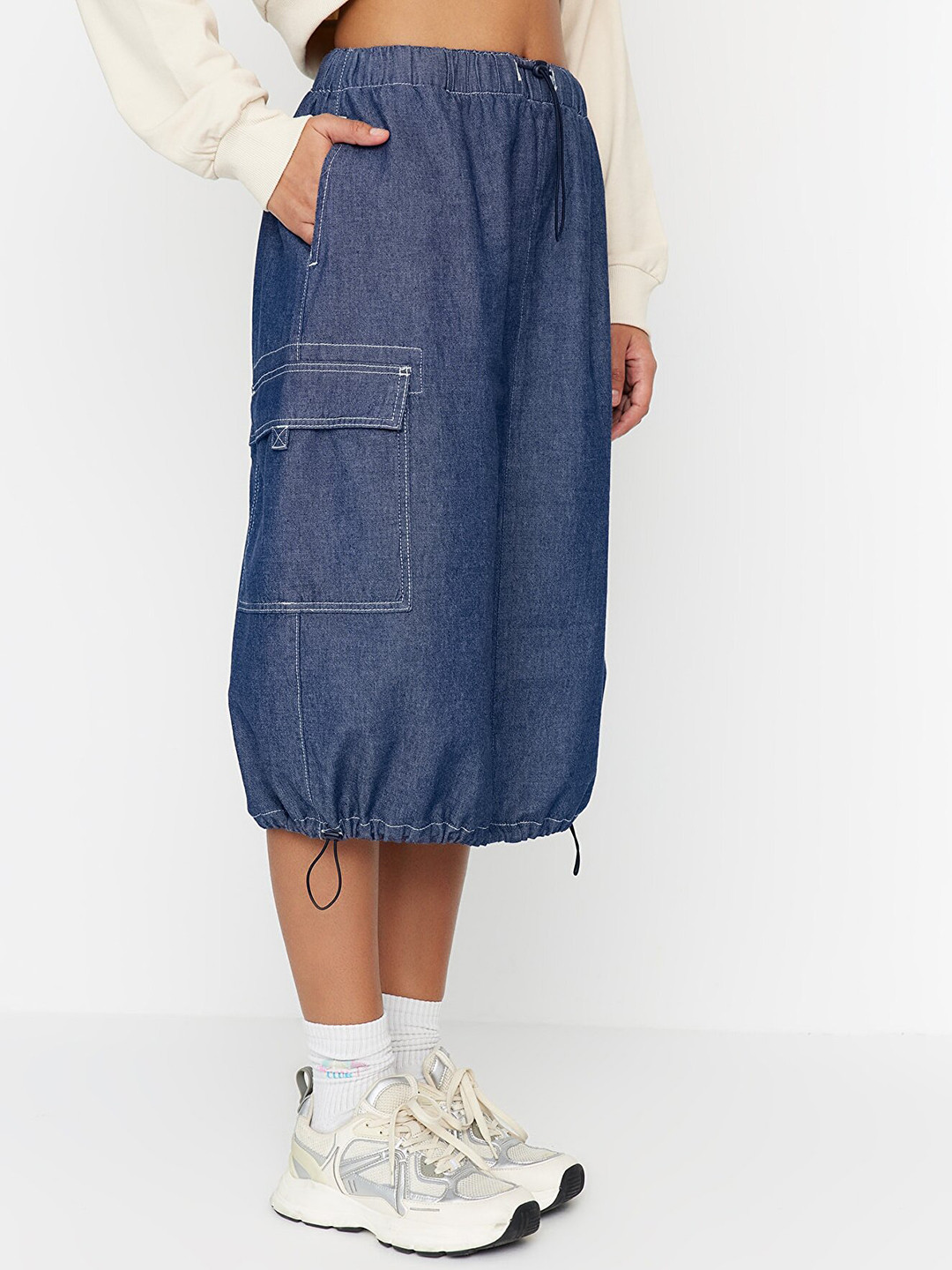 

Trendyol Koyu Mavi Pure Cotton Denim Skirts, Blue