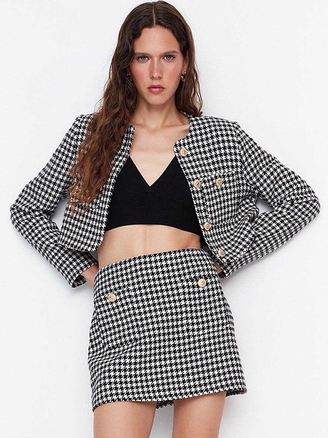 

Trendyol Checked Mini Straight Skirt, Black