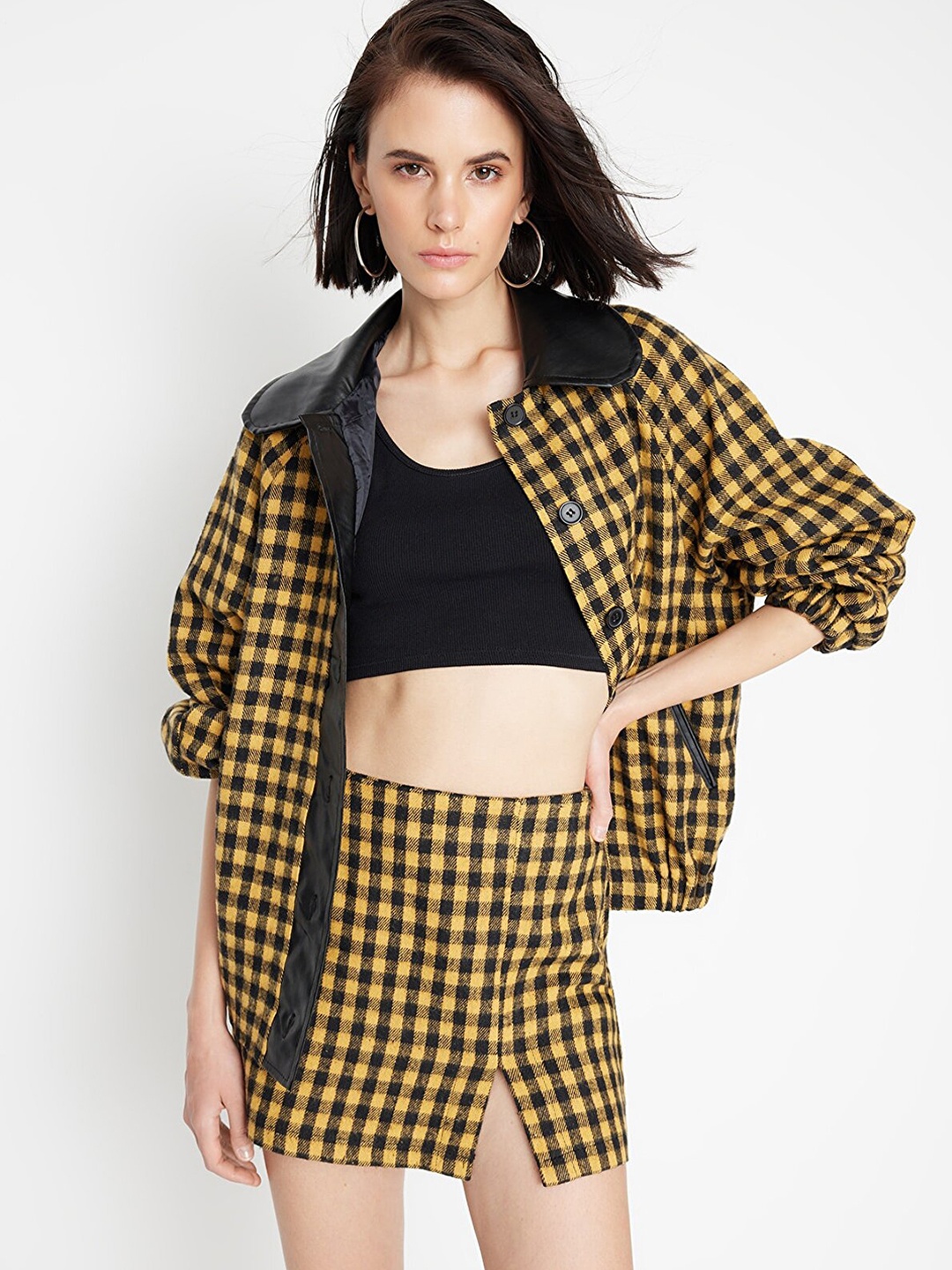 

Trendyol Women Checked A-Line Mini Skirt, Yellow