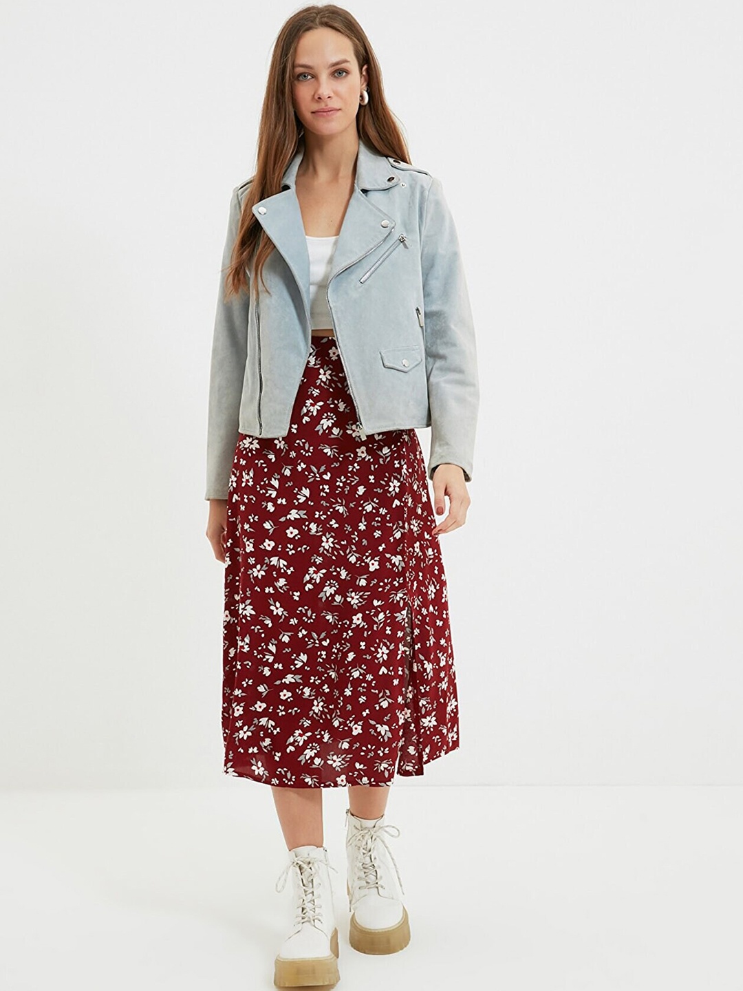 

Trendyol Printed A-Line Midi Skirt, Maroon