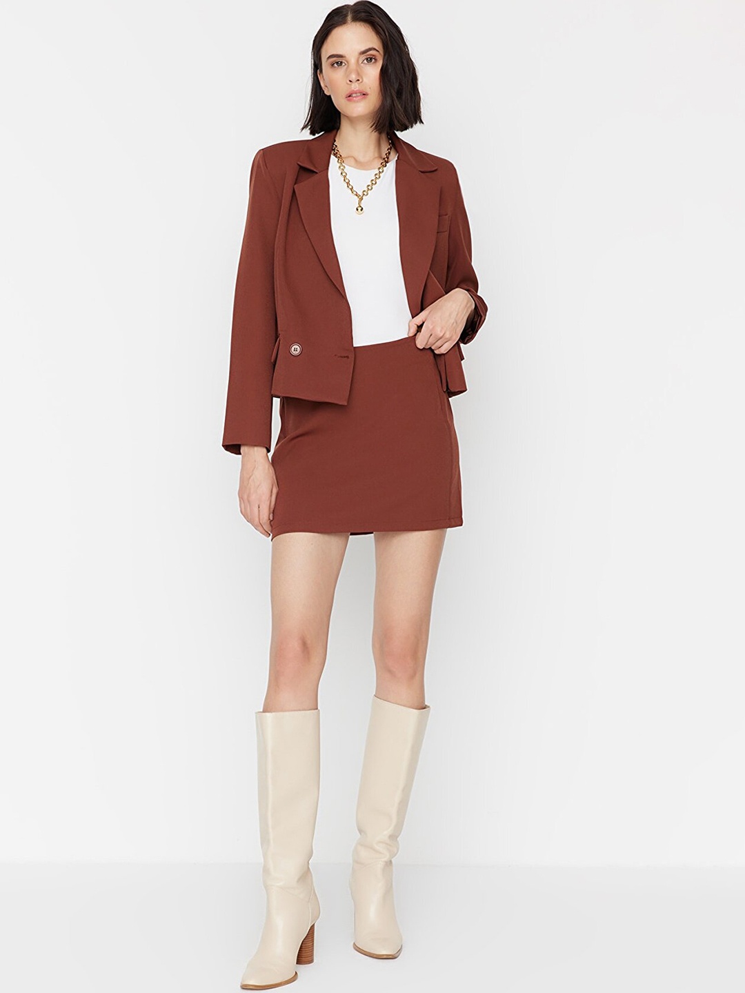 

Trendyol Zip Closure Straight Mini Skirt, Brown