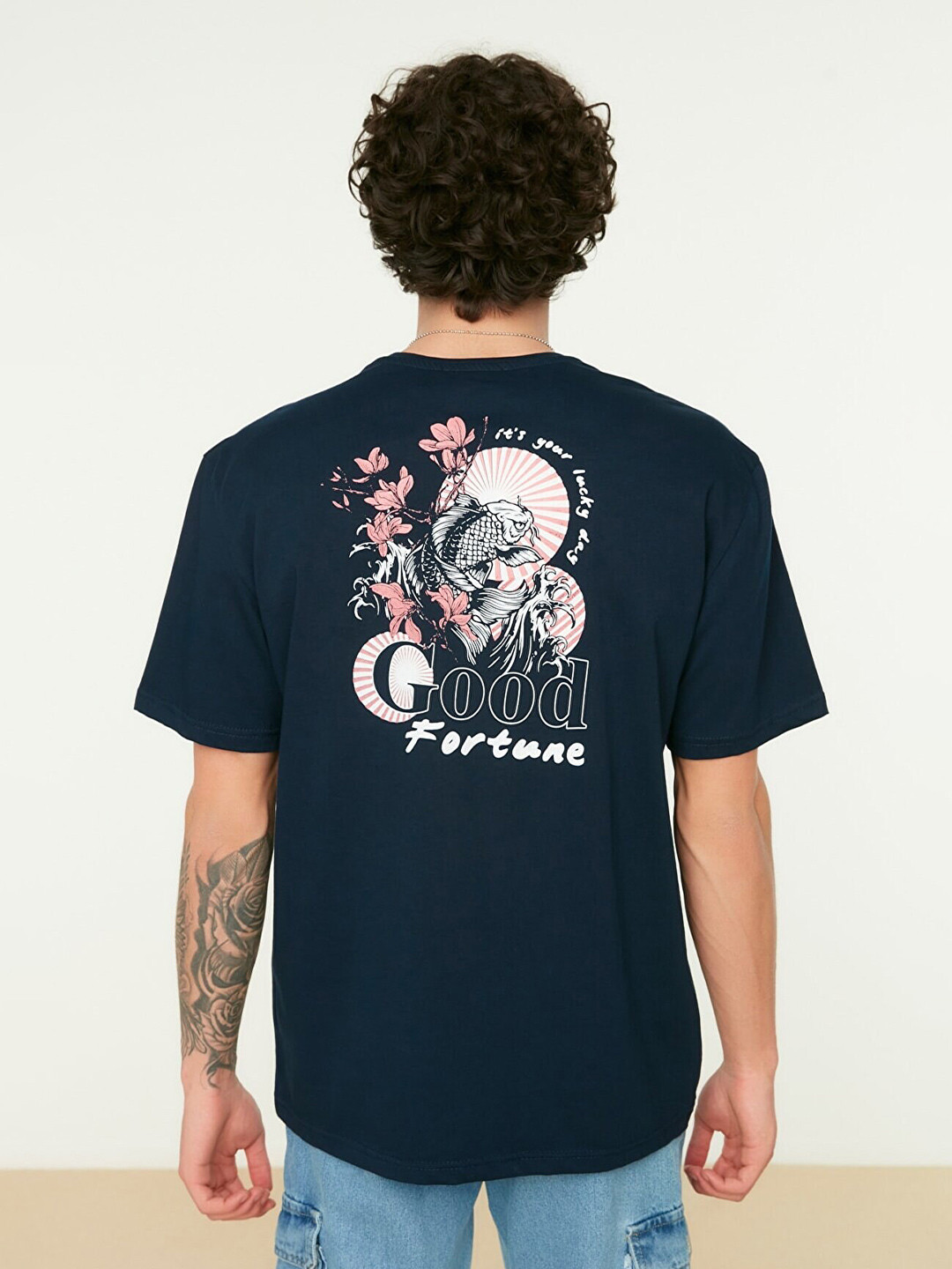 

Trendyol Men Printed Pure Cotton T-shirt, Navy blue