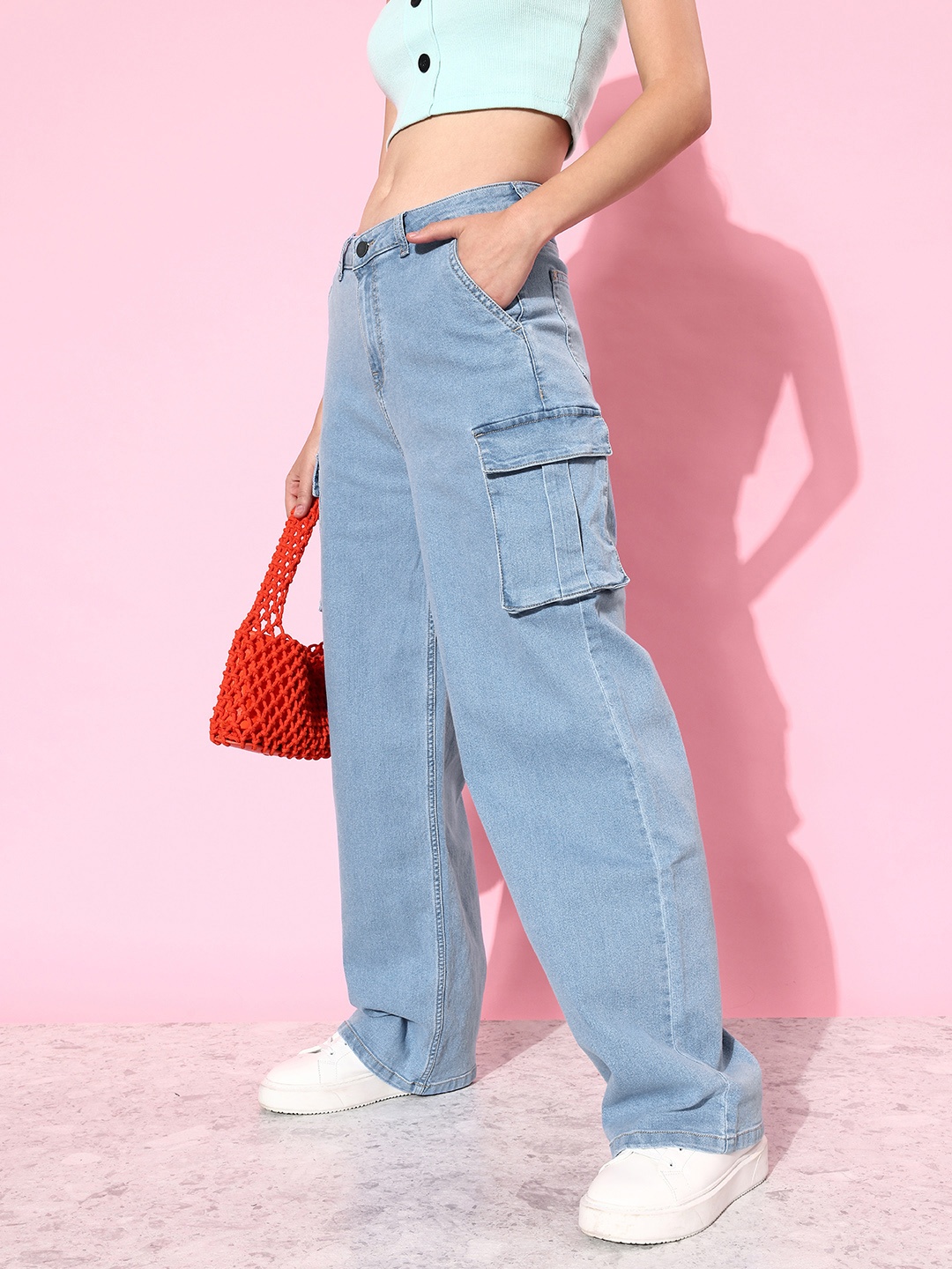 

DressBerry Women Shady Blue Cargo Straight We May Party Neutility Jeans