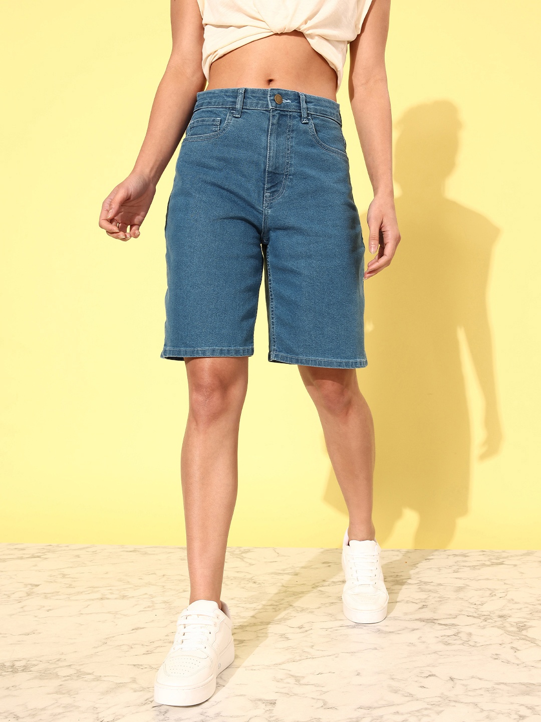 

DressBerry Women Deep Blue Joy De June 90s Bermuda Denim Shorts