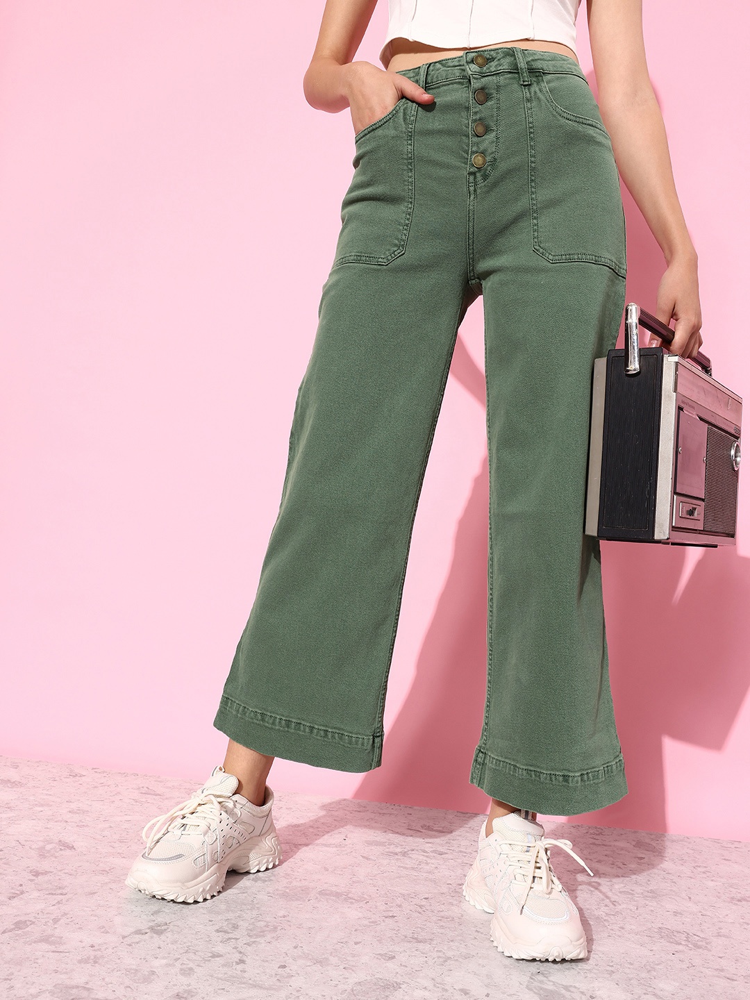 

4WRD by Dressberry Women Lush Green Wide Leg 90's Hollaback-Extra room denim Jeans