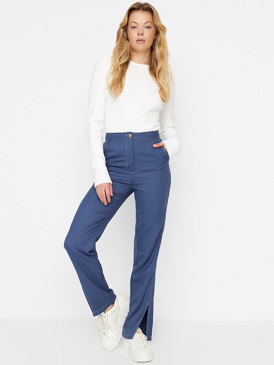 

Trendyol Women Solid Trousers, Blue