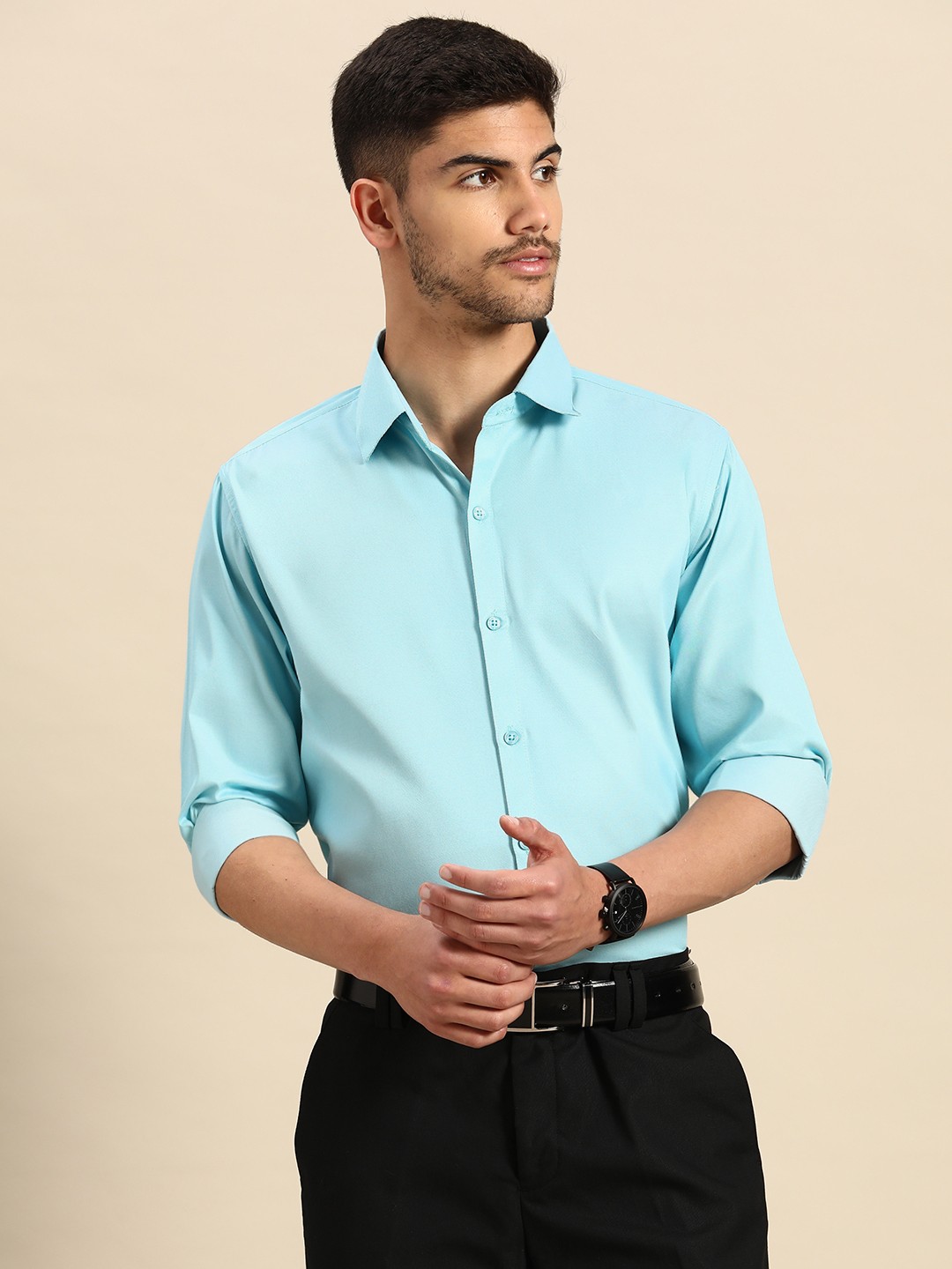 

Molly & Michel Men Turquoise Blue Slim Fit Cotton Formal Shirt