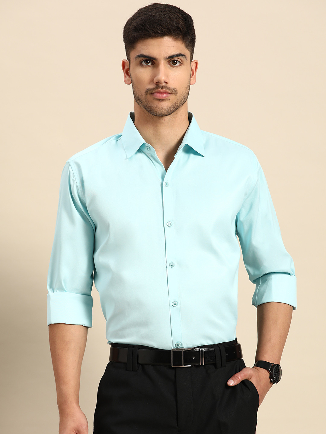 

Molly & Michel Men Turquoise Blue Slim Fit Cotton Formal Shirt