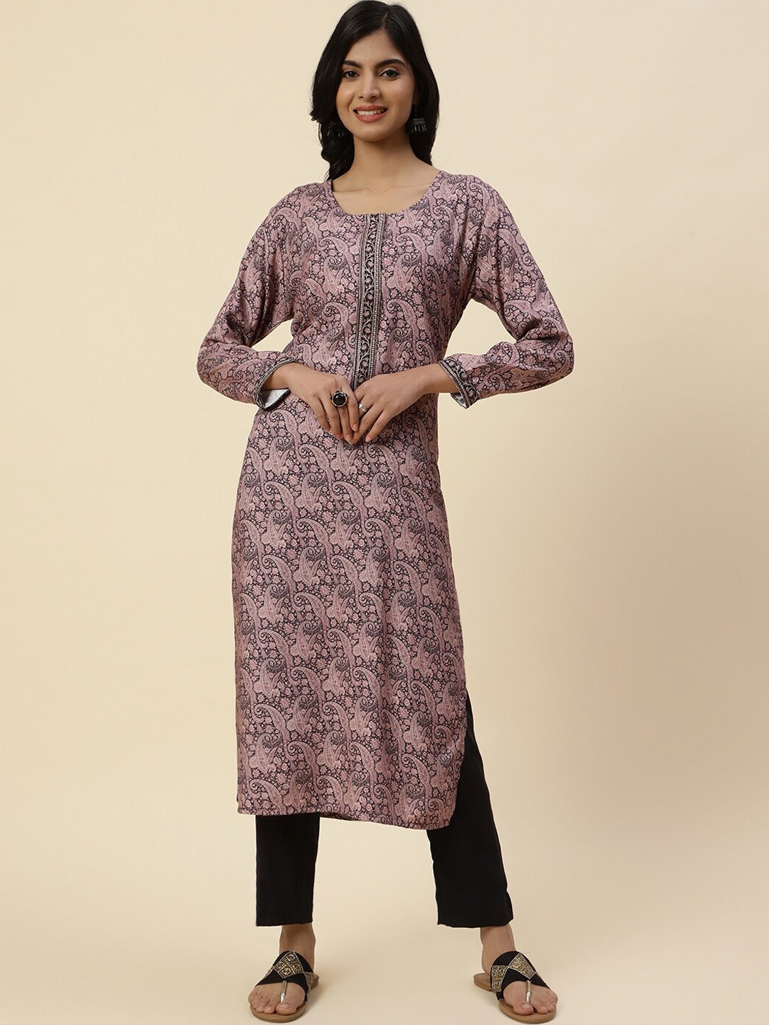 

Meena Bazaar Women Paisley Printed Kurta with Trousers, Peach