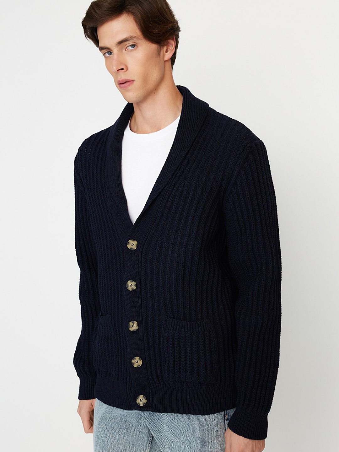 

Trendyol Men Striped Tailored Jacket, Navy blue