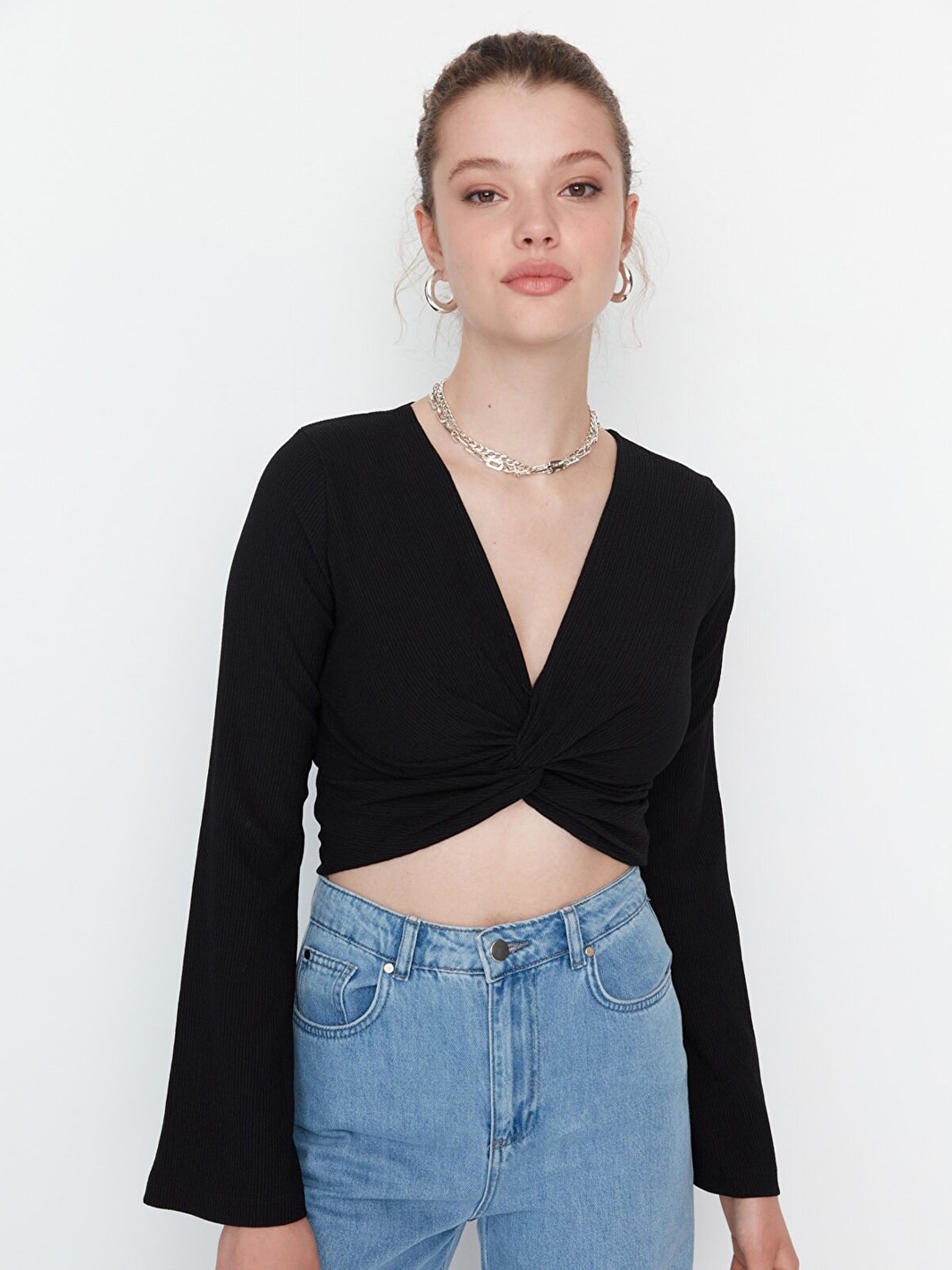 

Trendyol Women Blouson Crop Top, Black