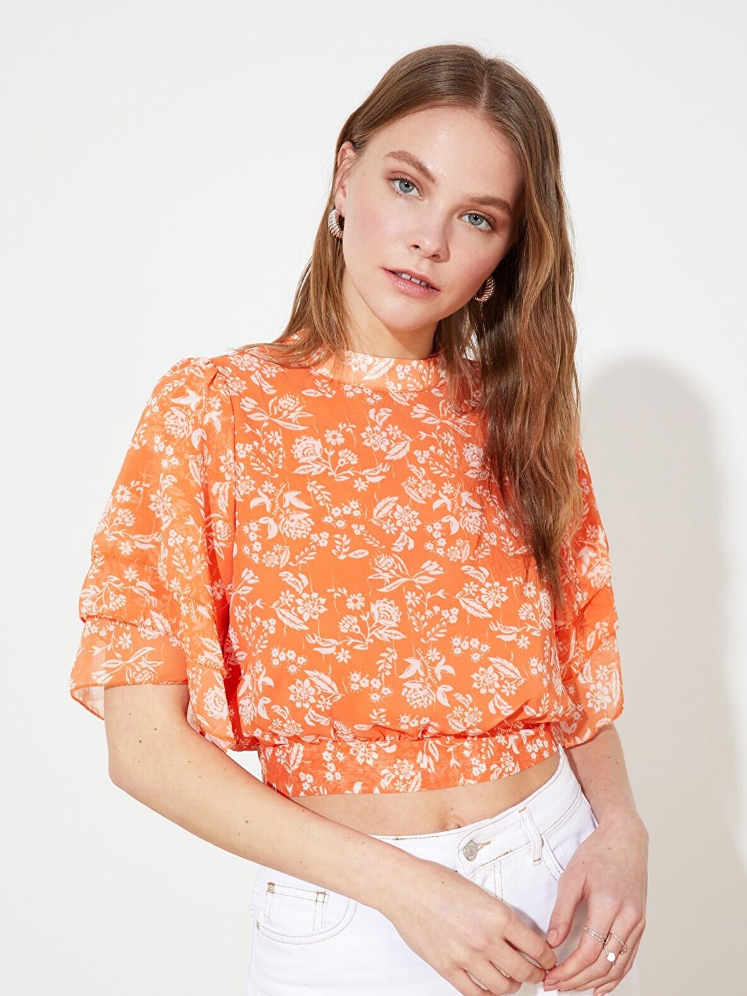 

Trendyol Floral Printed Styled Back Crop Top, Orange