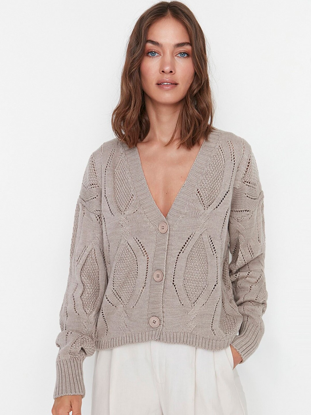 

Trendyol Self Design Cardigan, Grey