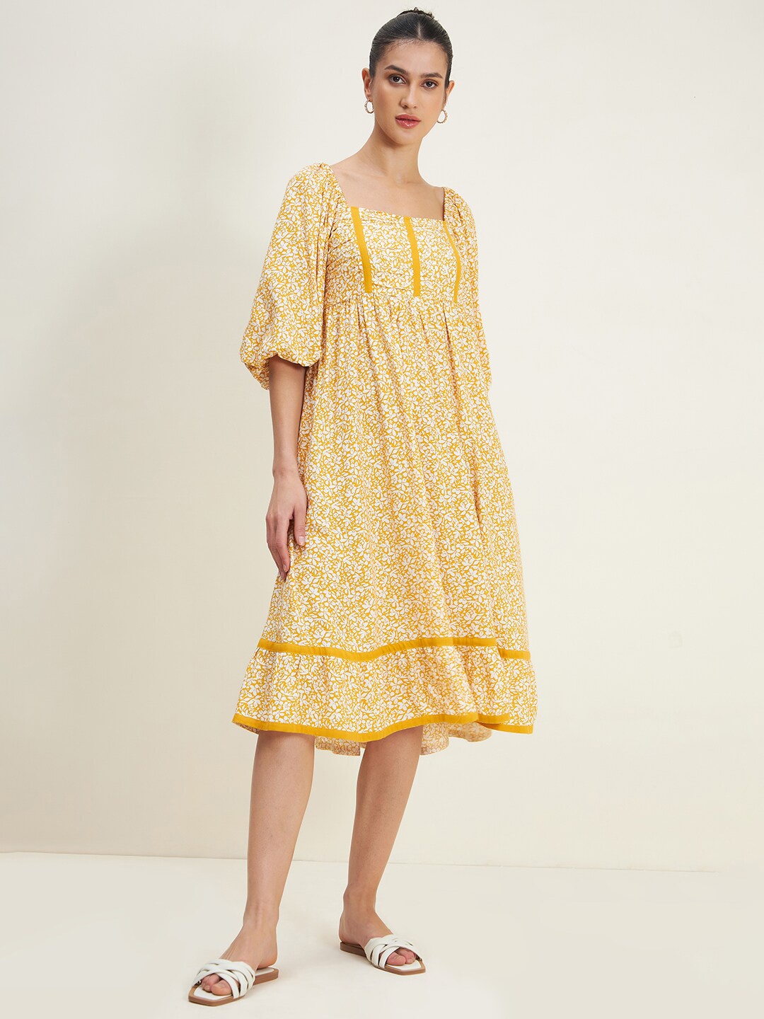 

Femella Floral Printed A-Line Dress, Mustard