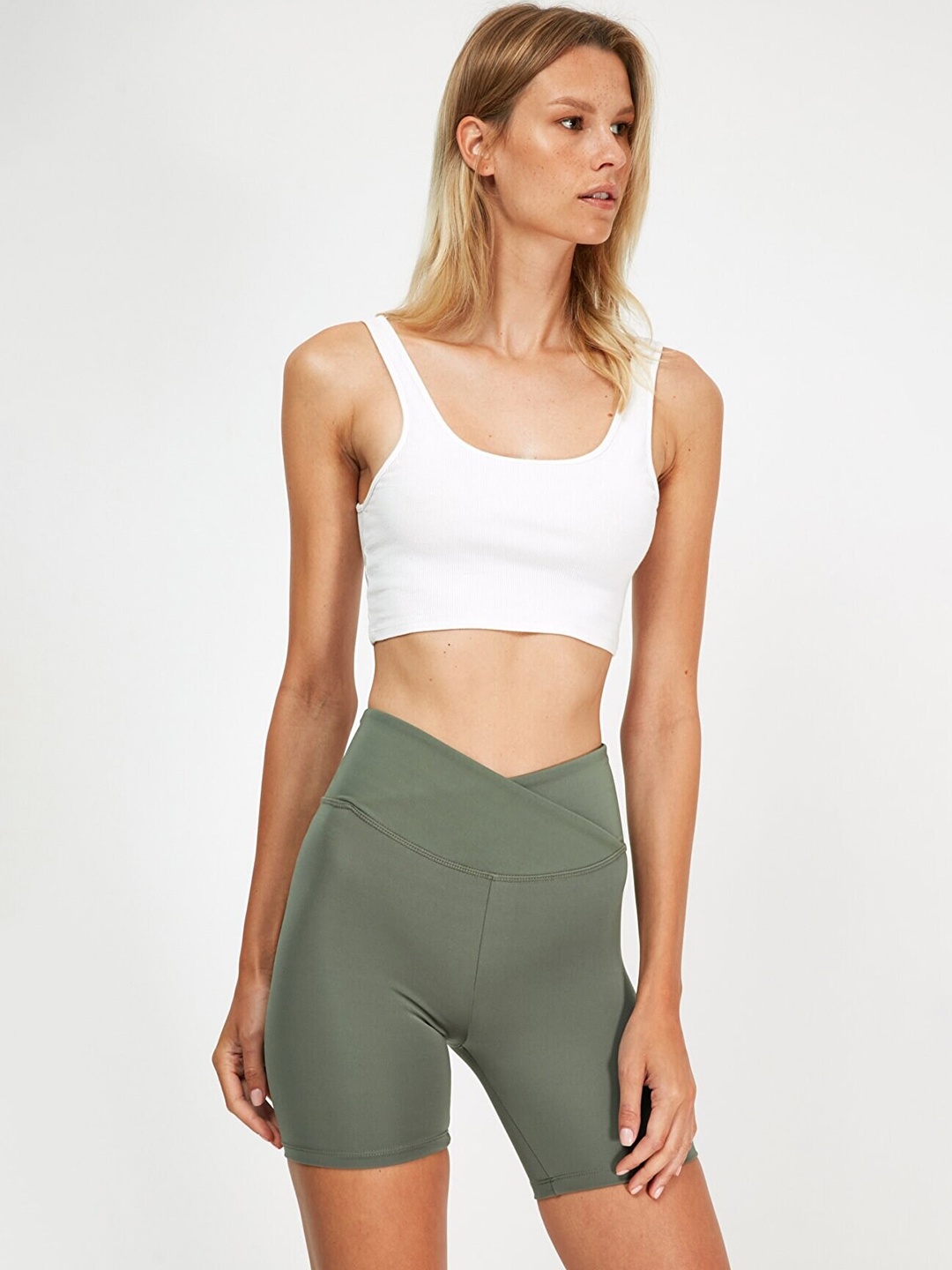 

Trendyol Women Skinny Fit High-Rise Biker Shorts, Khaki