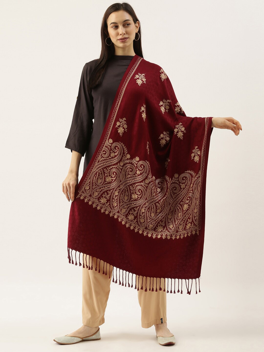 

Pashmoda Women Embroidered Stole, Maroon