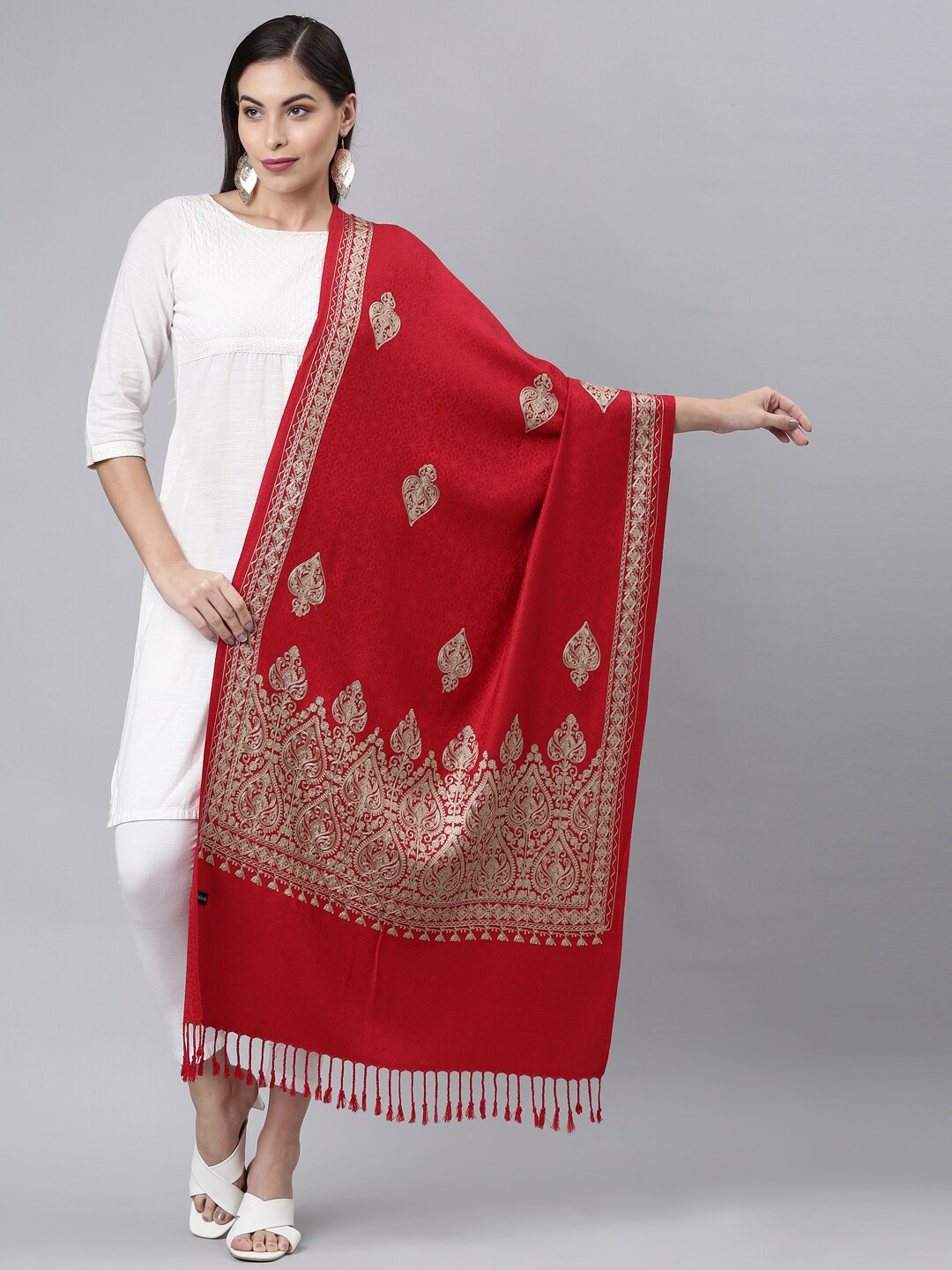 

Pashmoda Women Embroidered Stole, Red