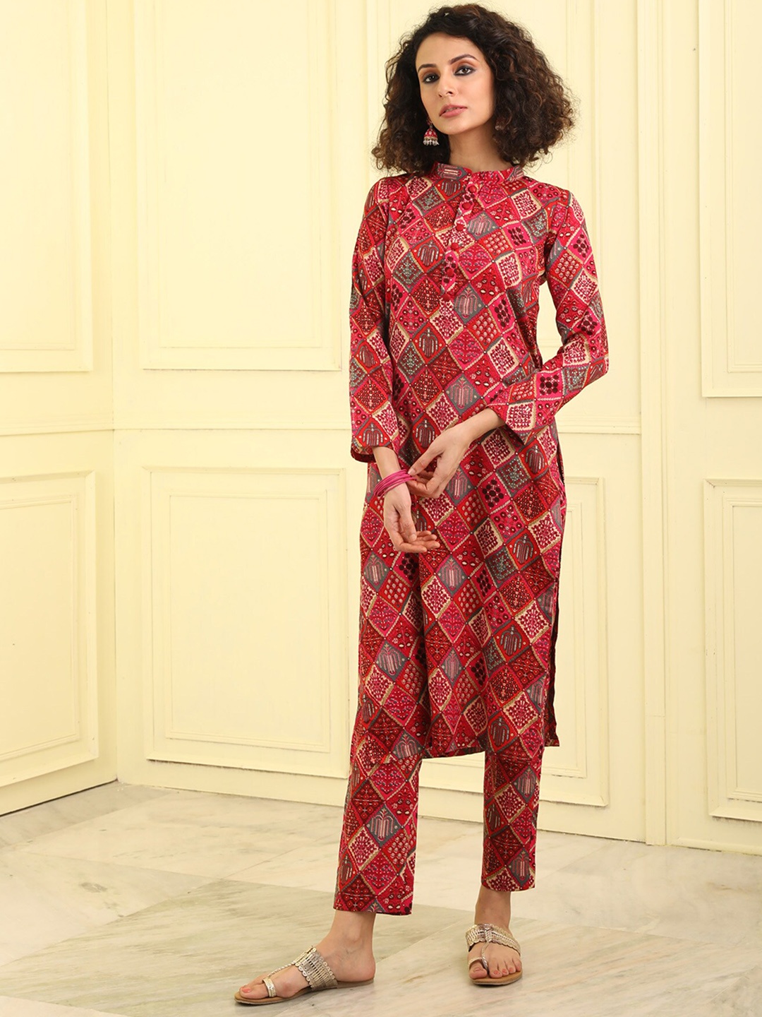 

BEATITUDE Women Ethnic Motifs Printed Cotton Kurta, Red