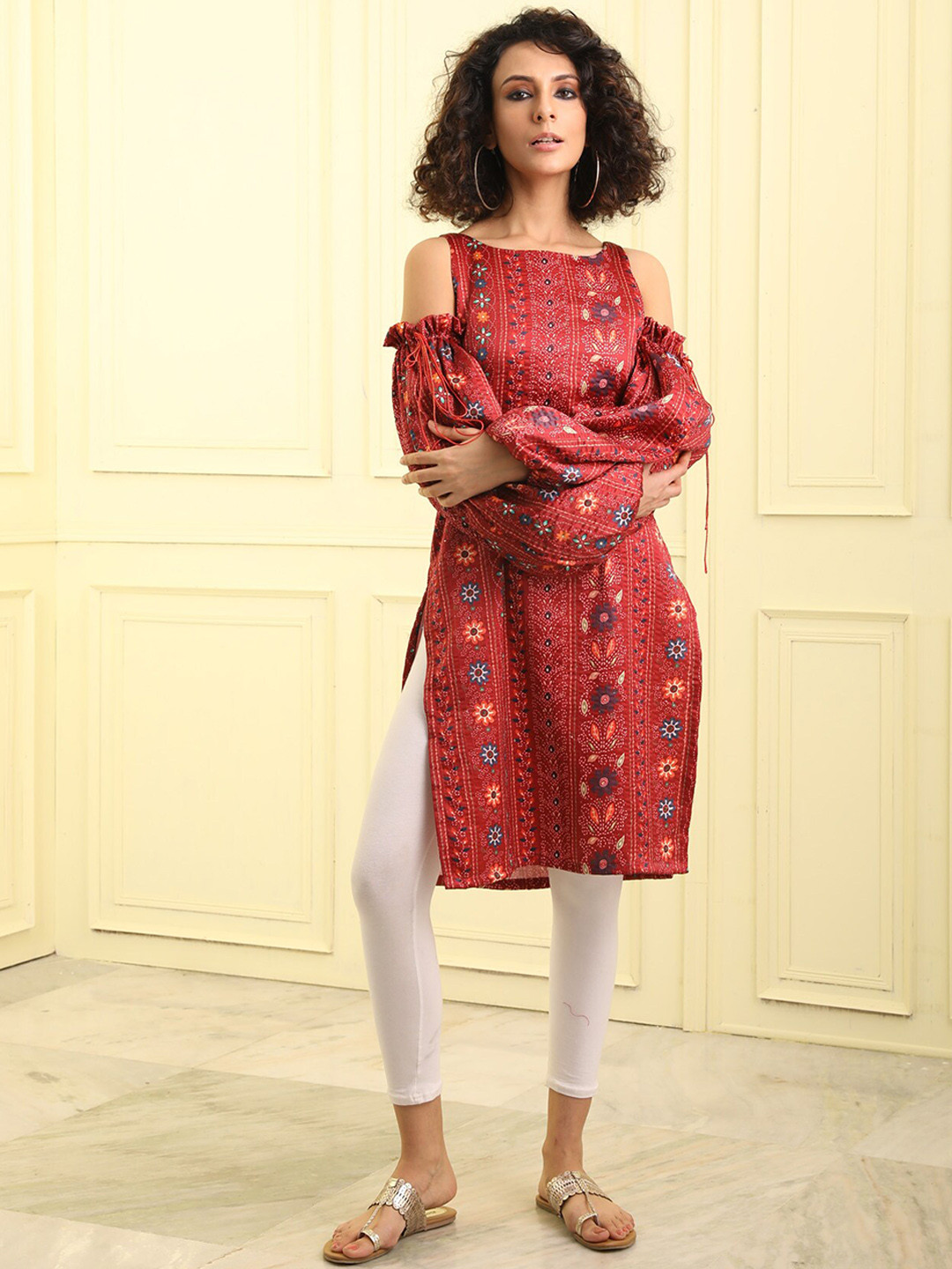 

BEATITUDE Women Ethnic Motifs Printed Silk Kurta, Red