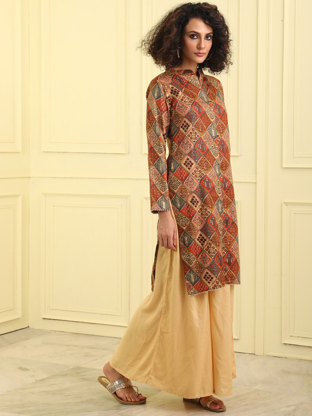 

BEATITUDE Women Multicoloured Ethnic Motifs Flared Sleeves Cotton Kurta, Multi